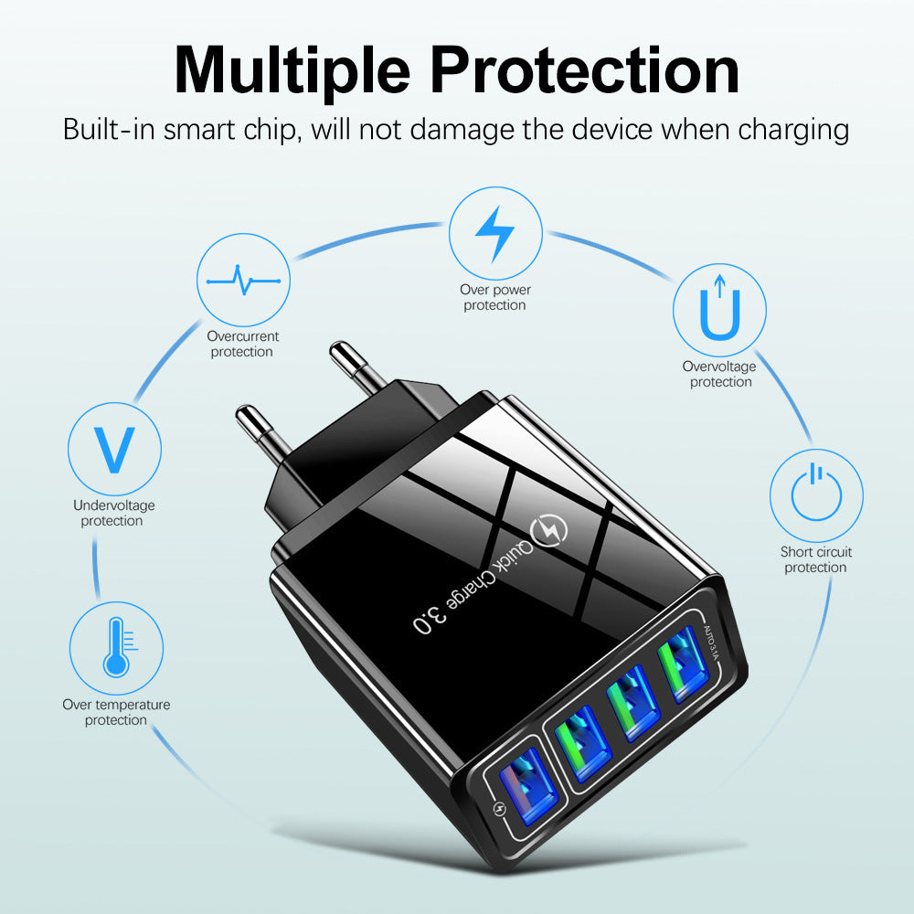 eprolo 4USB mobile phone charger with multiple ports, compact charging head for fast device charging and versatile connectivity