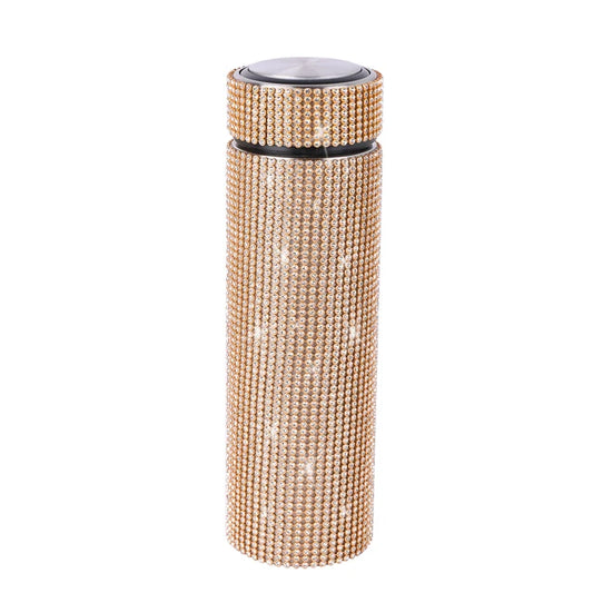 Eprolo 500ml diamond inlaid LED temperature display insulated water bottle, stylish travel gift for girls