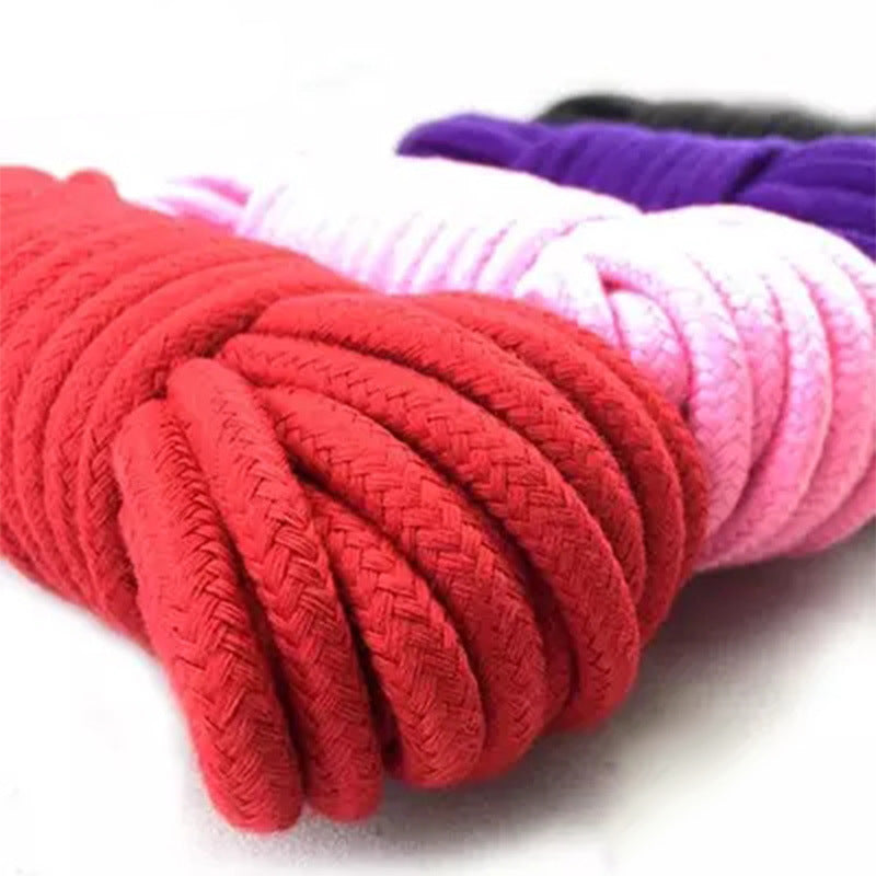 Eprolo erotic bondage rope for couples, 5m cotton BDSM rope for intimate play, shown coiled and ready for use.