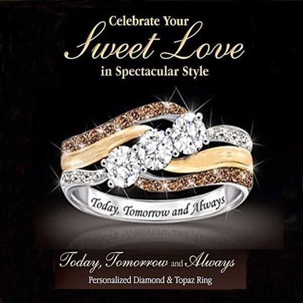 Elegant personalized letter set crystal two-tone women's wedding ring from eprolo, showcasing intricate design and sparkling accents.