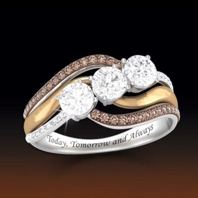 Elegant personalized letter set crystal two-tone women's wedding ring, stylish European and American fashion jewelry by eprolo.