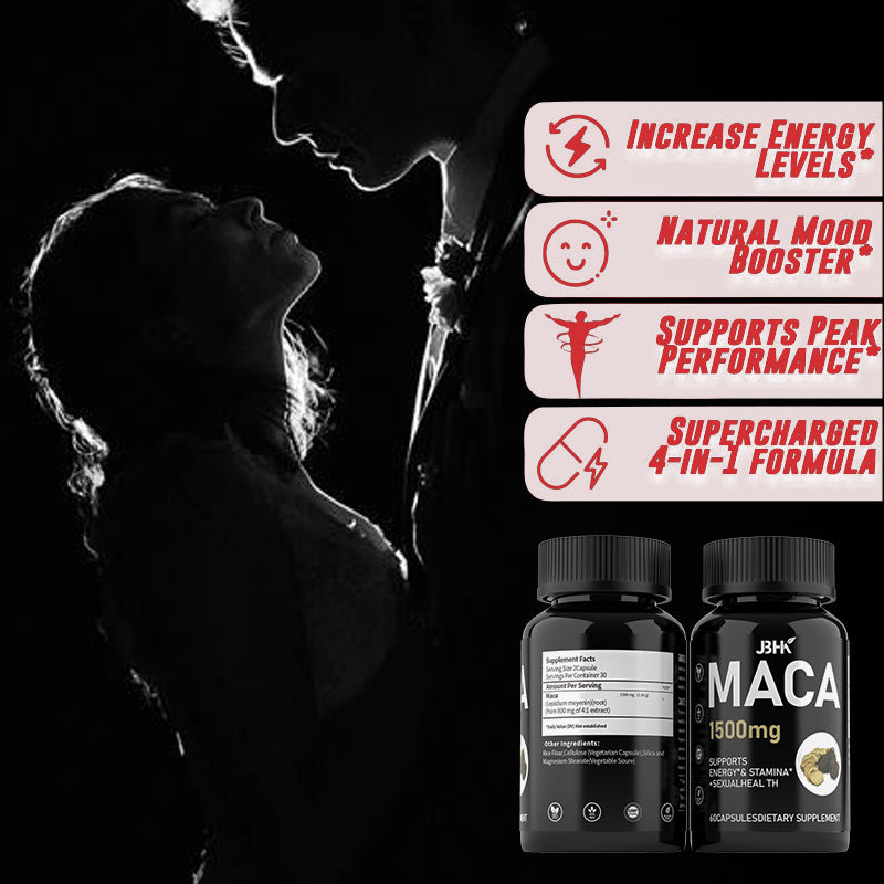 Eprolo Maca capsule dietary supplement for male nourishment, showing a bottle of capsules on a white background