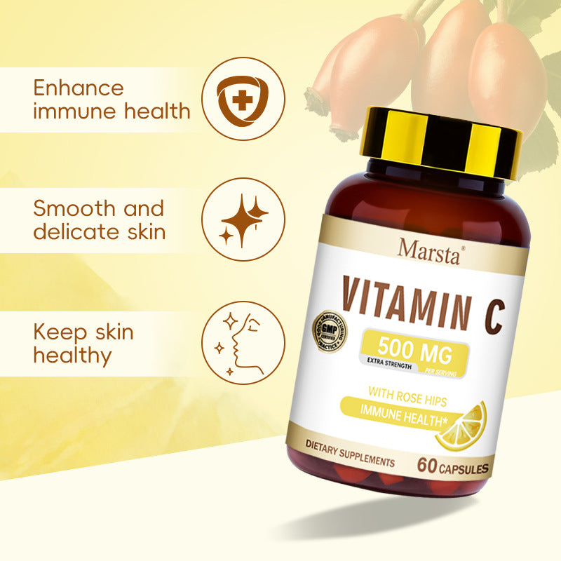 Eprolo Vitamin C capsules in a bottle, dietary supplement for immune support, with orange flavor and easy-to-swallow softgel design.