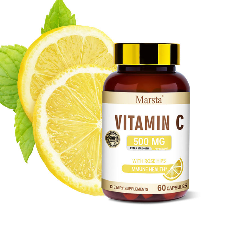 Eprolo Vitamin C capsules in a bottle, showing the supplement form and packaging for immune support and skin health.