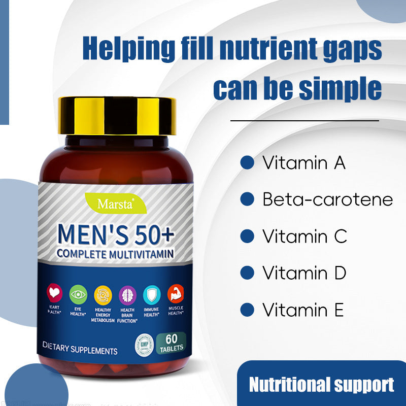 Eprolo men's multivitamin tablets for ages 50+ in a bottle, complete multivitamin supplement for men's health and wellness.