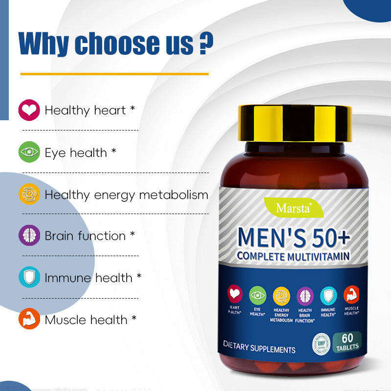 Eprolo men's multivitamin tablets for 50+ with vitamin D3, designed to support men's health and overall wellness.