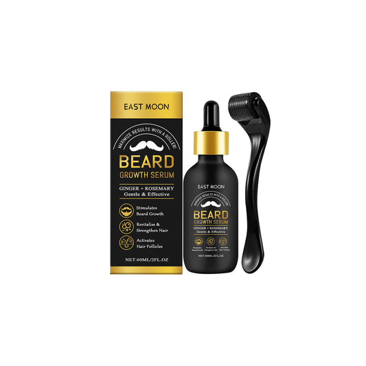 Men's beard care oil by eprolo with a dropper, featuring a clear bottle and golden oil for gentle cleansing and softening beard.