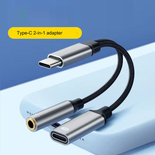 Eprolo Type-C headphone adapter 2-in-1 wired audio and charging converter with round hole design for versatile device connectivity.