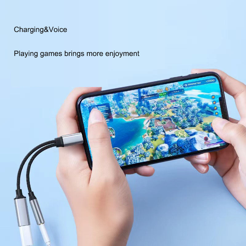 Eprolo Type-C headphone adapter 2-in-1 wired audio and charging converter with round hole design, compatible with Type-C devices.