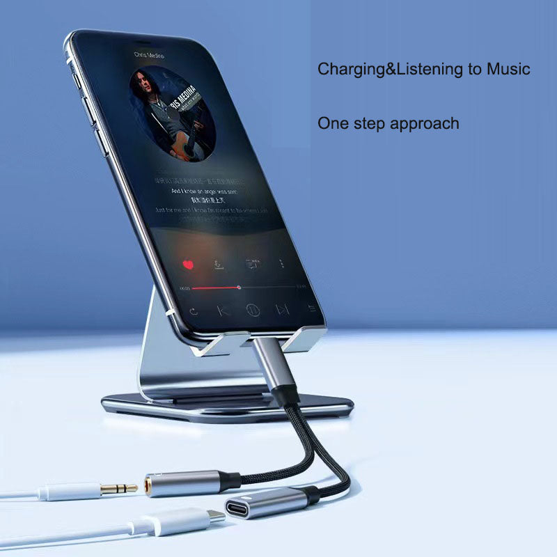 Eprolo 2-in-1 Type-C headphone adapter with wired audio and charging converter, featuring a round hole design for versatile device connection