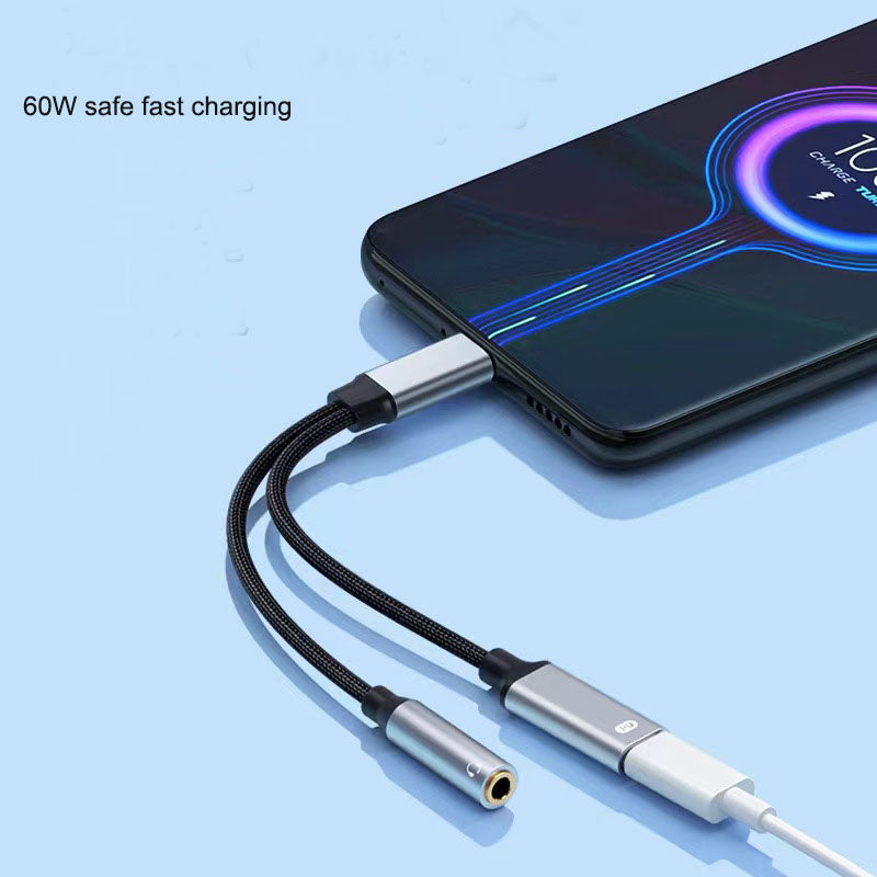Eprolo Type-C headphone adapter 2-in-1 wired audio and charging converter with round hole design for versatile device connection