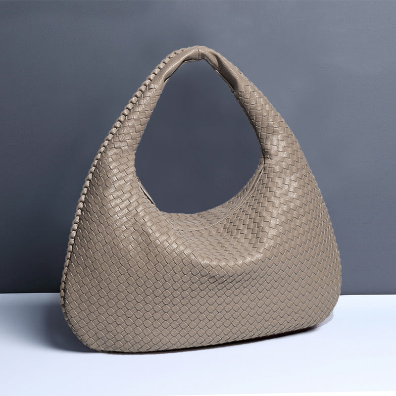 Eprolo crescent-shaped women's woven dumpling bag with a handle, stylish and lightweight for casual wear.
