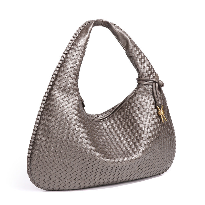 Eprolo crescent-shaped women's hand-woven dumpling bag with a single shoulder strap, stylish and compact for everyday use.