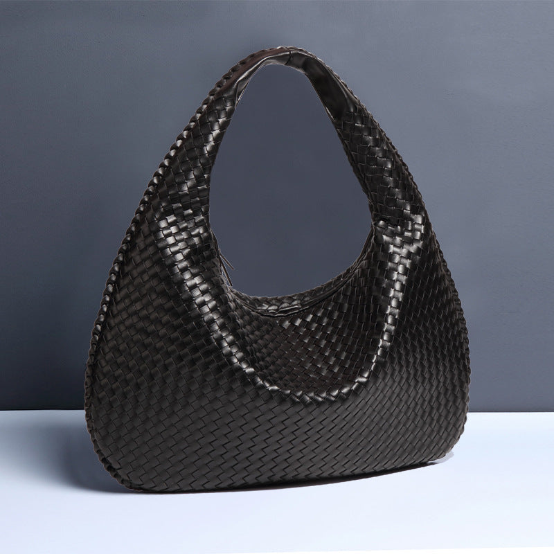 Eprolo crescent-shaped women's hand-woven dumpling bag with a single shoulder strap, stylish and unique hand-held design.
