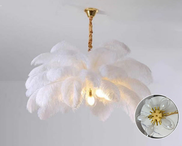 Eprolo feather pendant lamp hanging in a living room, modern and simple design, main hall or bedroom lighting fixture