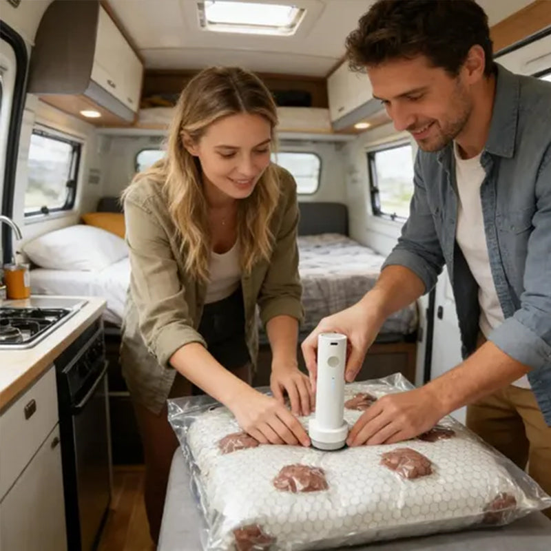 Six rechargeable wireless travel vacuum bags from eprolo for portable clothes and blanket storage with built-in pump.