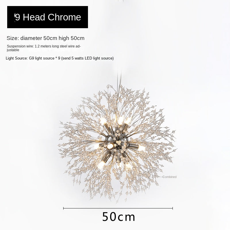 Eprolo Nordic Creative Dandelion Chandelier hanging in a modern bedroom or bar, featuring intricate floral-inspired design and warm lighting.