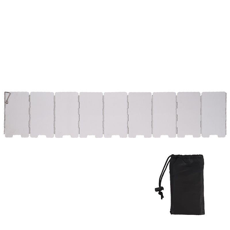 Eprolo outdoor aluminum alloy windshield and stove head set with 9 folding pieces for camping and picnic cooking.