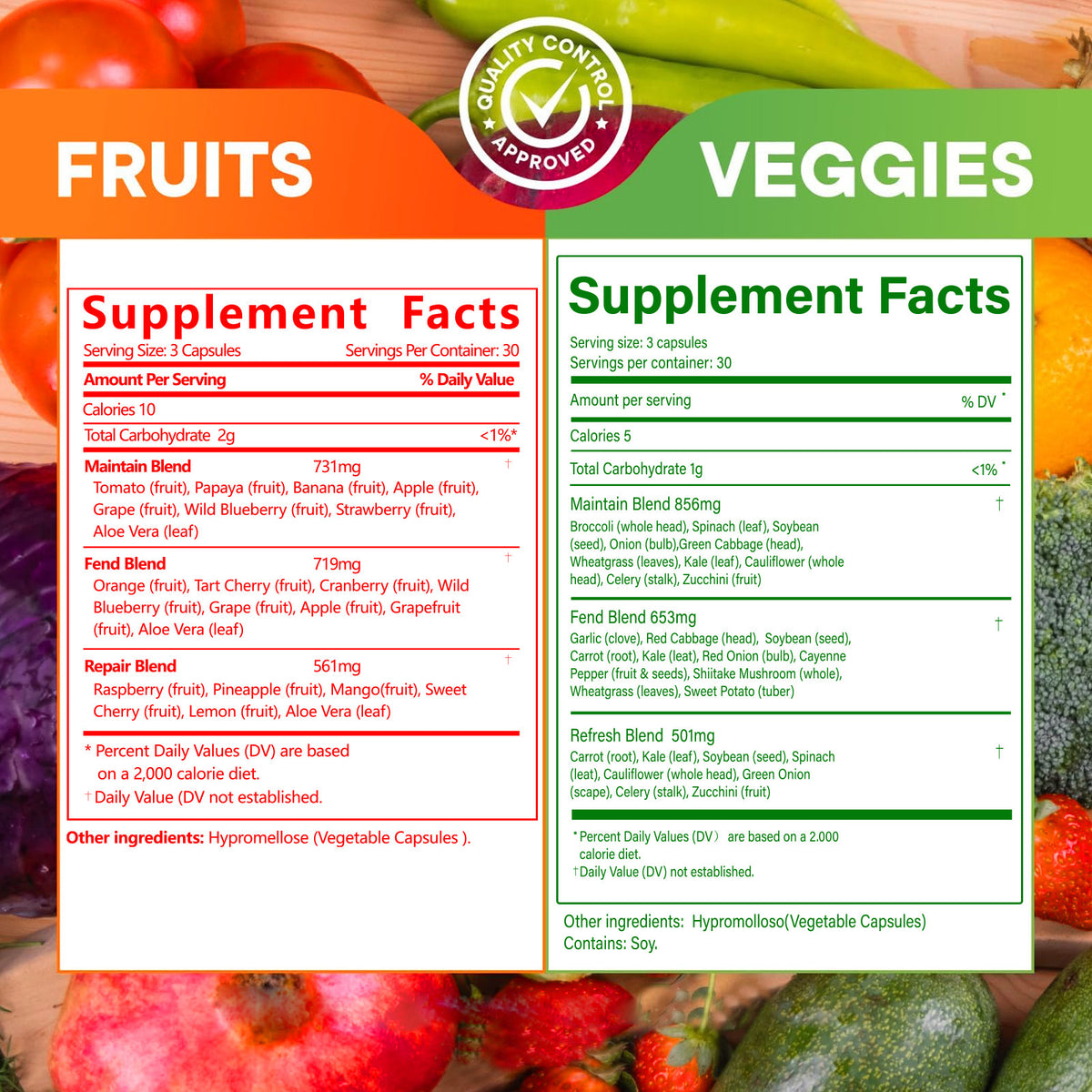 Eprolo fruits and vegetables capsules in a bottle, dietary supplement with colorful capsule pills for healthy nutrition