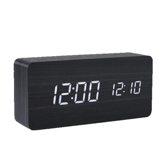 eprolo PVC wooden digital clock with LED display, thermometer, alarm, and night light, ideal for bedside or student use
