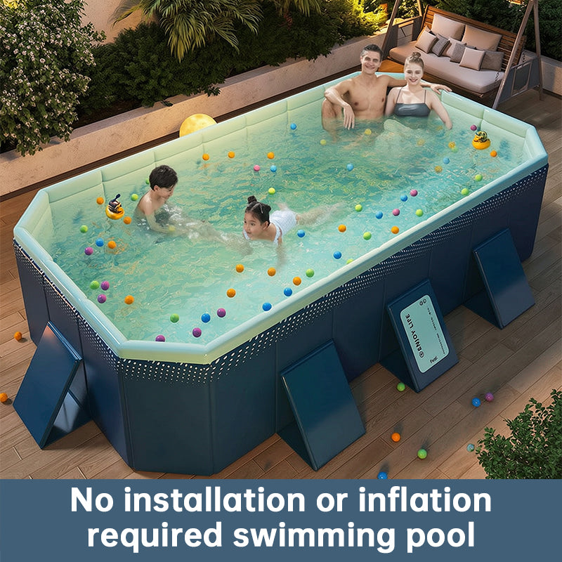 Large foldable eprolo rectangular family swimming pool with metal frame, outdoor above ground pool for adults and kids, easy setup