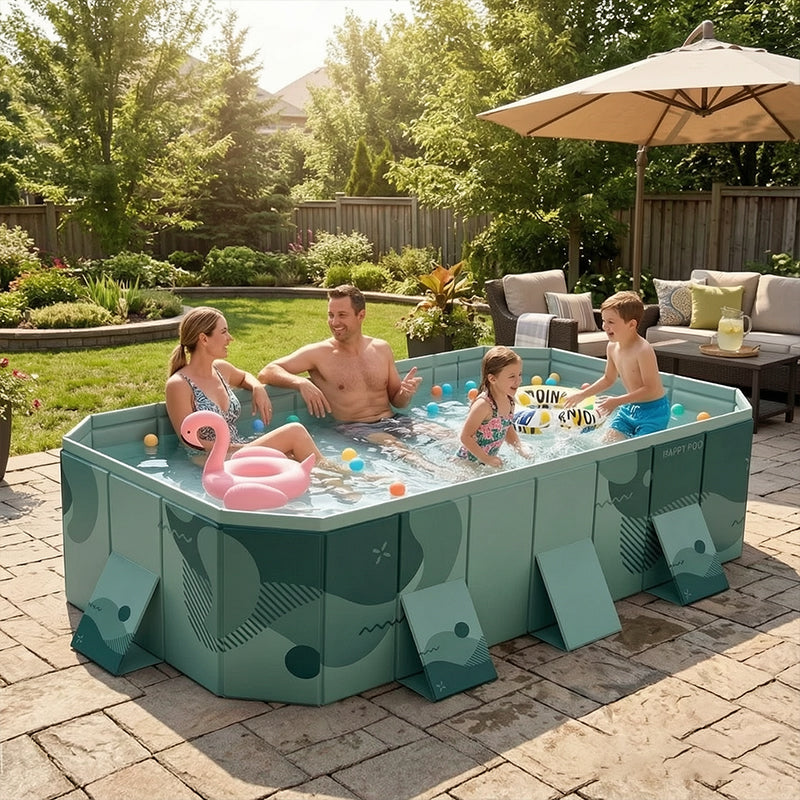Large foldable eprolo rectangular family swimming pool with easy setup, suitable for adults and kids, outdoors, non-inflatable design.