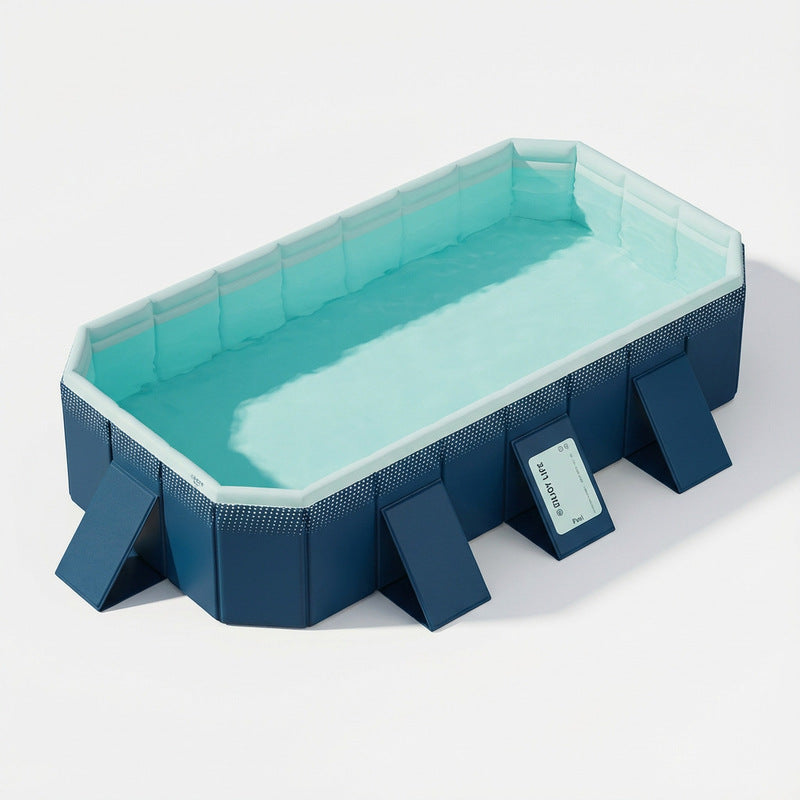 Large eprolo foldable rectangular family swimming pool, non-inflatable above ground outdoor pool for adults and kids, easy to set up