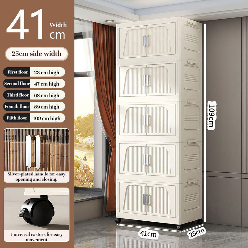 eprolo folding storage cabinet with wheels, 3-tier stackable wardrobe closet organizer, gray metal with doors and adjustable shelves