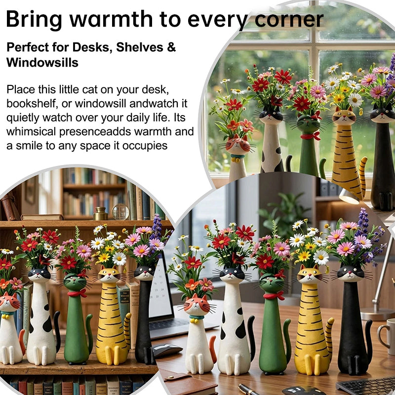 Creative Cat Vase - Desktop Dried Flower Holder, Decorative Home/Office Accent, Universal for Small Dried Bouquets - American Smart