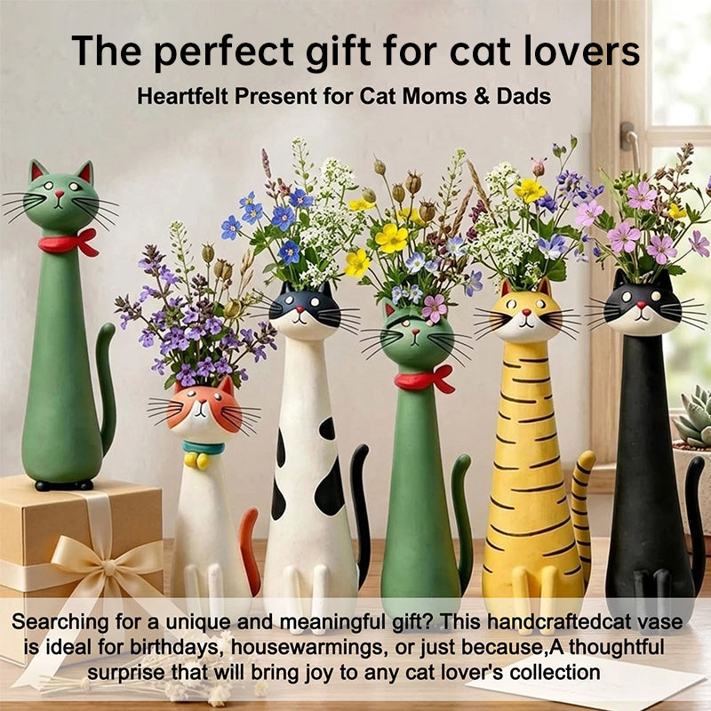 Creative Cat Vase - Desktop Dried Flower Holder, Decorative Home/Office Accent, Universal for Small Dried Bouquets - American Smart