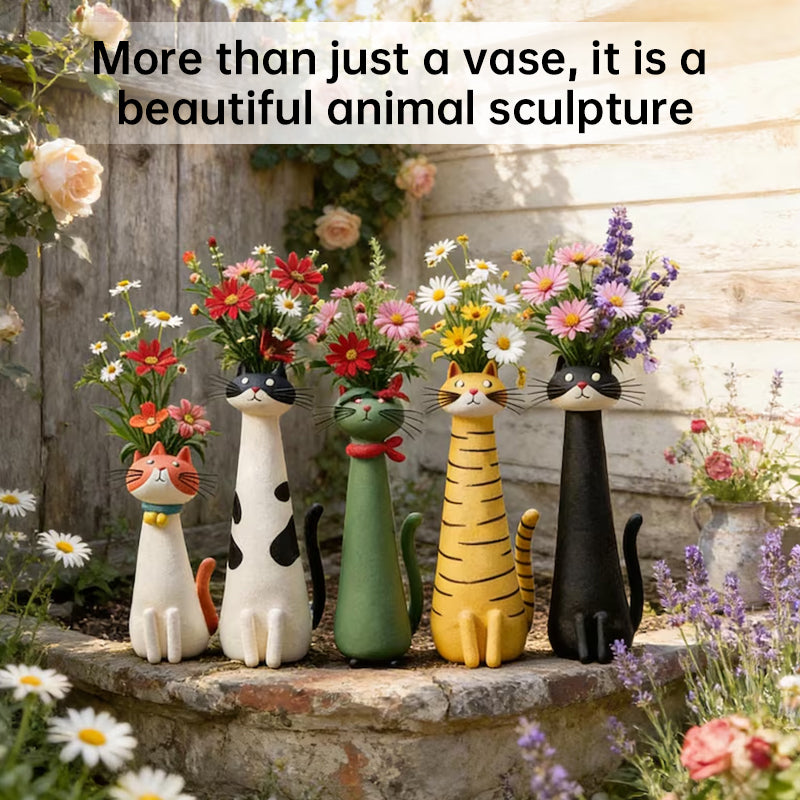 Creative Cat Vase - Desktop Dried Flower Holder, Decorative Home/Office Accent, Universal for Small Dried Bouquets - American Smart