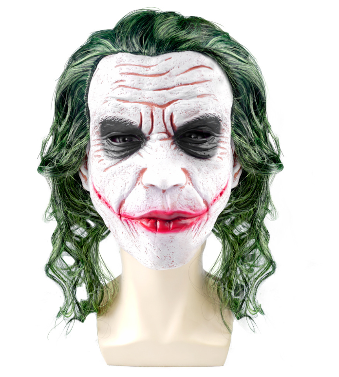 Eprolo Joker mask from The Dark Knight featuring green hair, latex material, scary clown design, perfect for Halloween cosplay.