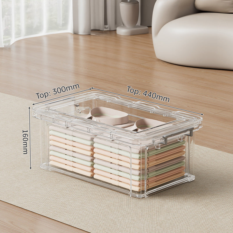 Large transparent plastic storage box by eprolo for organizing clothes, quilts, toys, or snacks in wardrobe and home use.