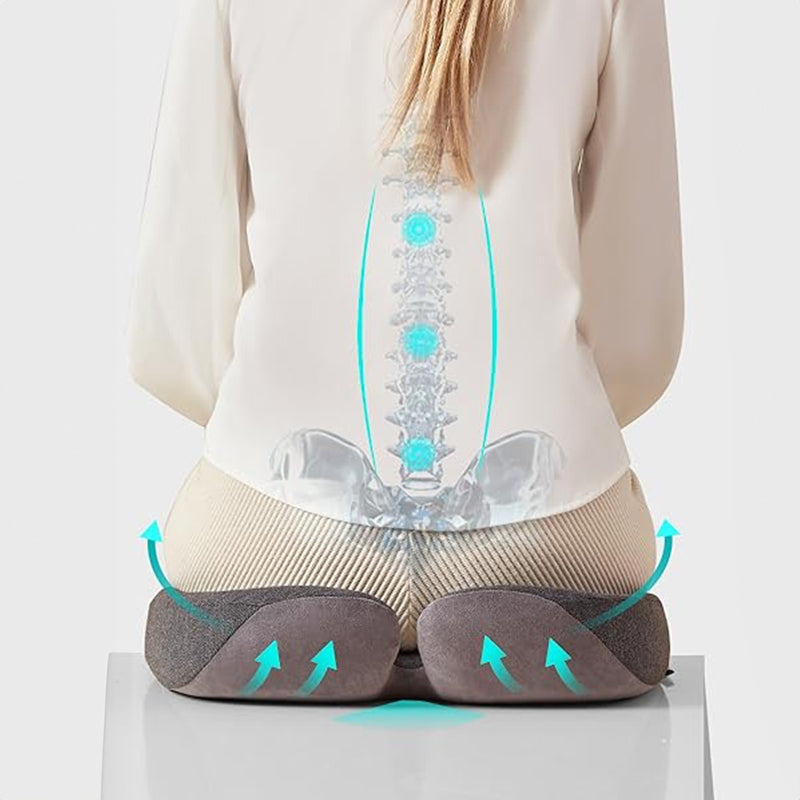 Eprolo memory foam coccyx cushion with non-slip bottom, designed for tailbone, sciatic, and back pain relief on office or car seats.