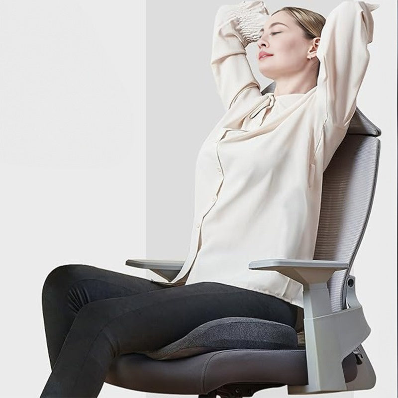 eprolo memory foam coccyx cushion with non-slip bottom, designed to relieve tailbone, sciatica, and back pain on office and car seats.