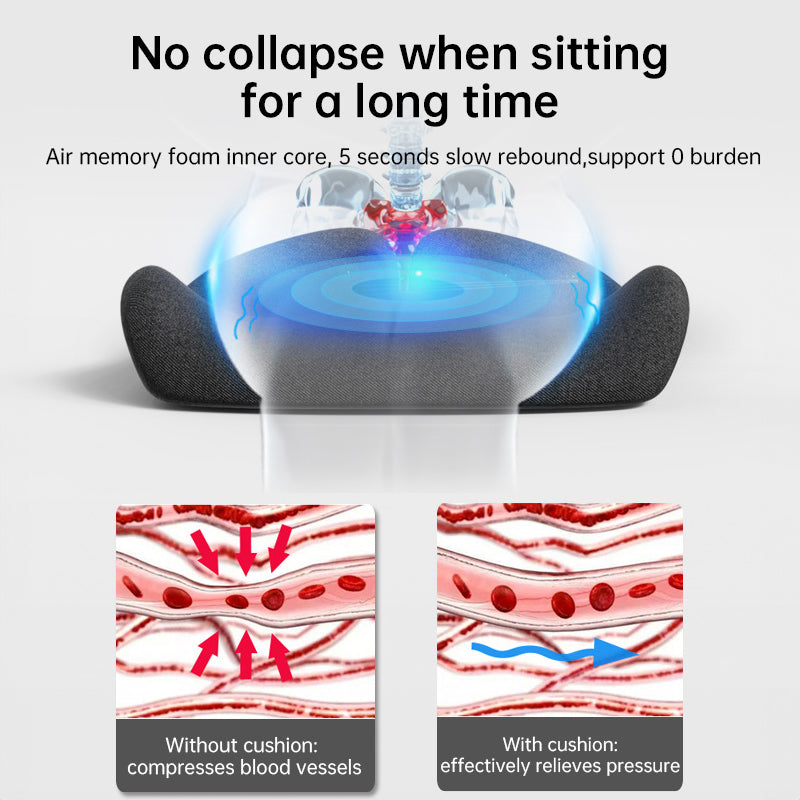 eprolo memory foam coccyx cushion with non-slip bottom, designed to relieve tailbone, sciatic, and back pain for office or car seats.