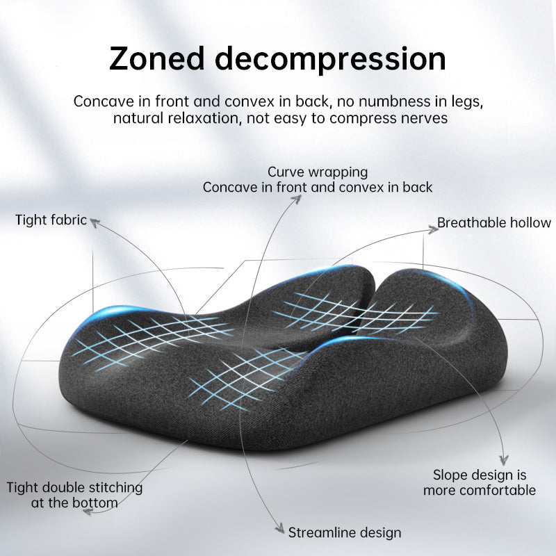 Eprolo memory foam coccyx cushion with non-slip bottom, designed for office and car seats to relieve tailbone and back pain.