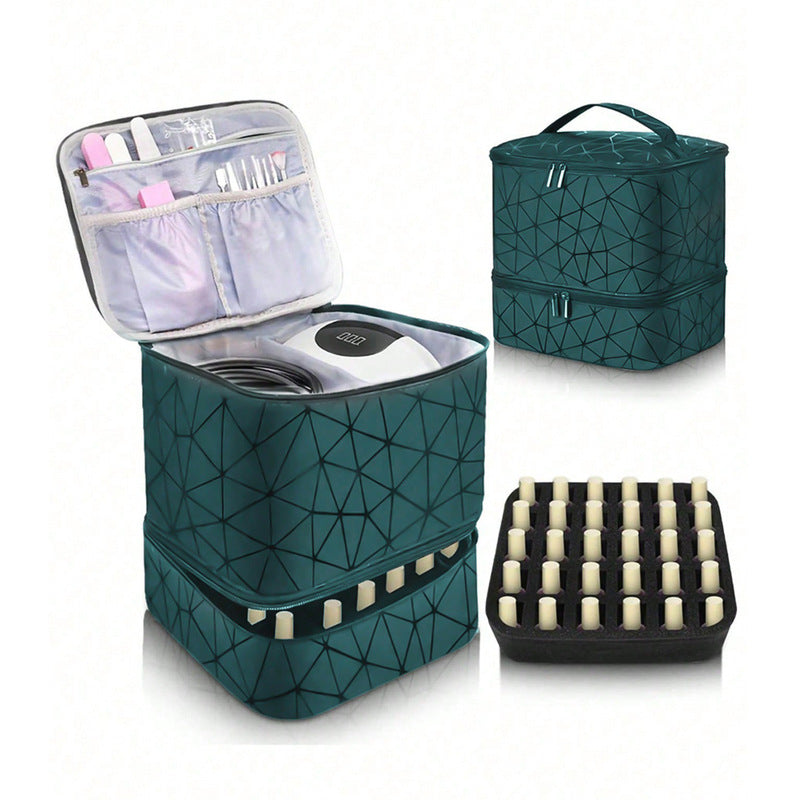 eprolo portable nail organizer case with 30 compartments, manicure tools, polish and oil bags, all-in-one cosmetic storage kit