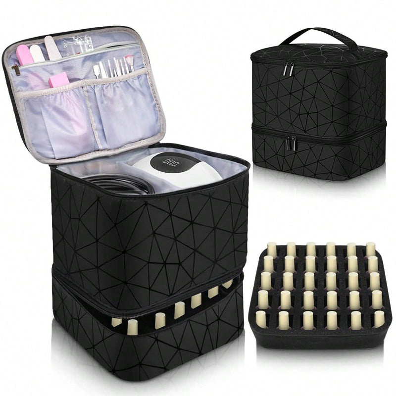 eprolo portable nail organizer case with 30 compartments, holding manicure tools, polish, oil bags, and cosmetic storage.