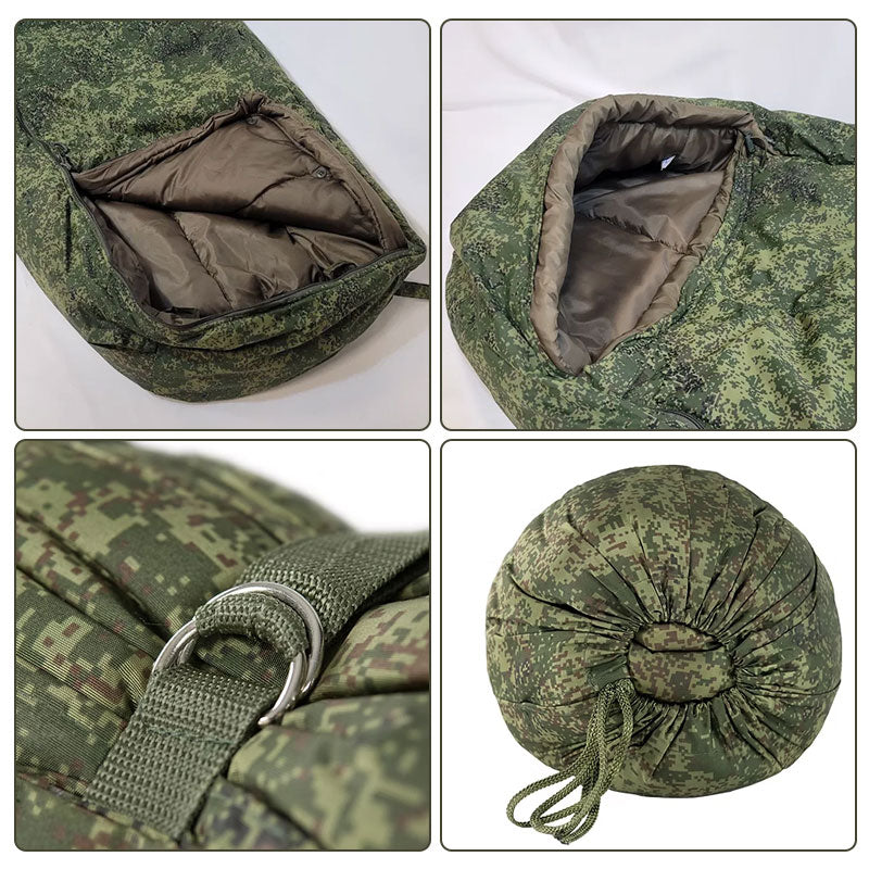 Russian military-issued 2021 new model outdoor cold-proof sleeping bag by eprolo, insulated for cold weather camping and survival.