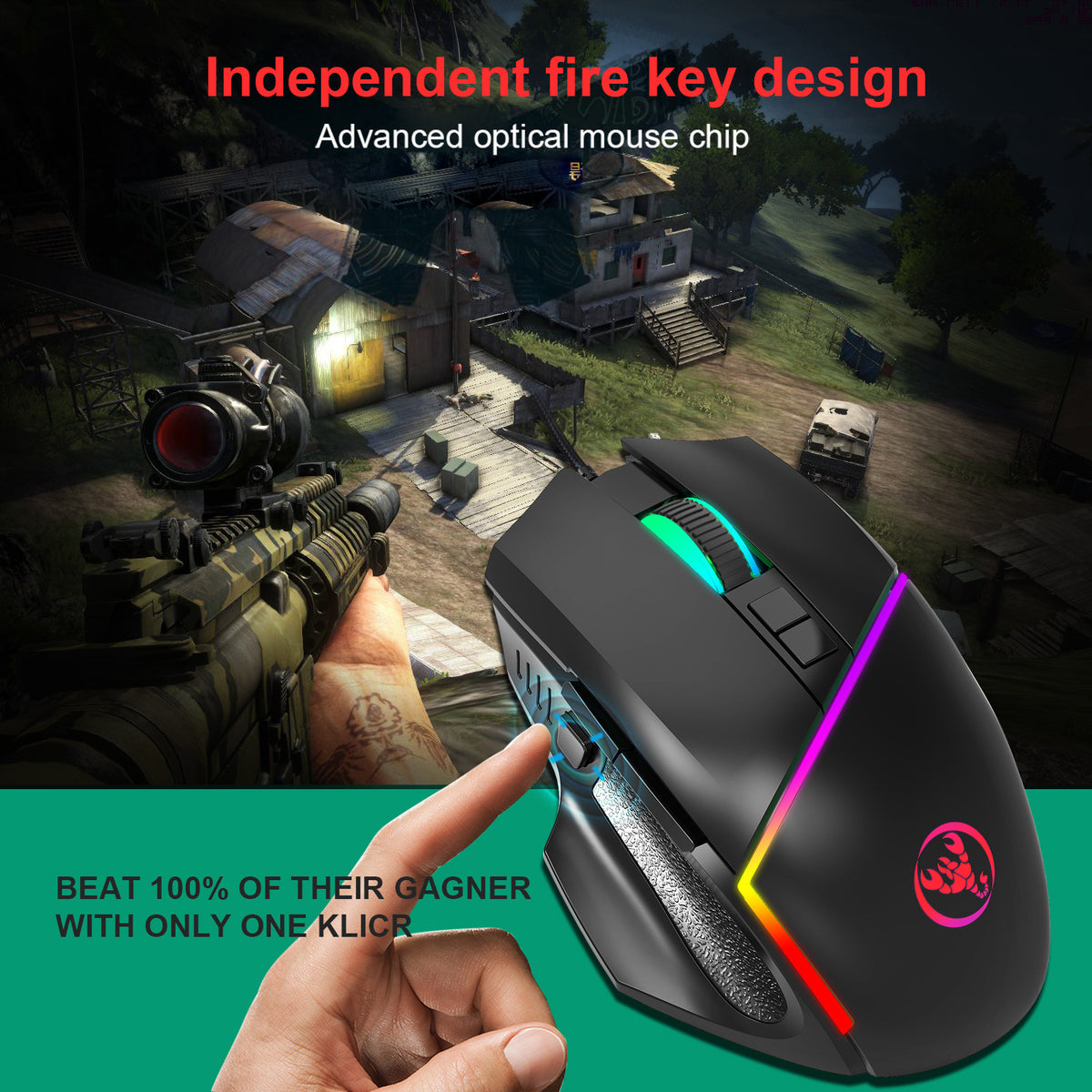 A876 wired mouse with colorful synchronized lighting, 6400dpi adjustable lighting, can turn off gaming mouse - American Smart