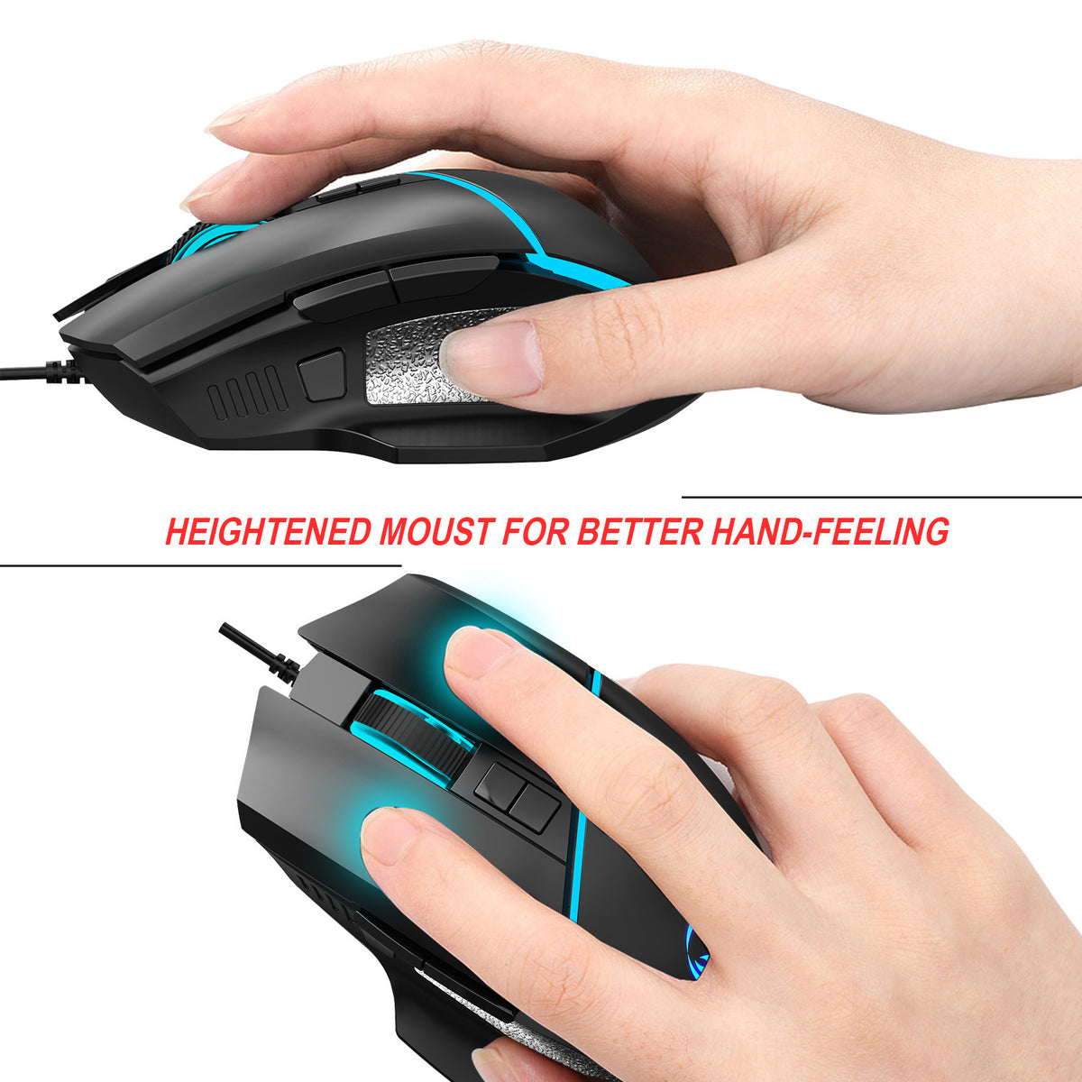 A876 wired mouse with colorful synchronized lighting, 6400dpi adjustable lighting, can turn off gaming mouse - American Smart