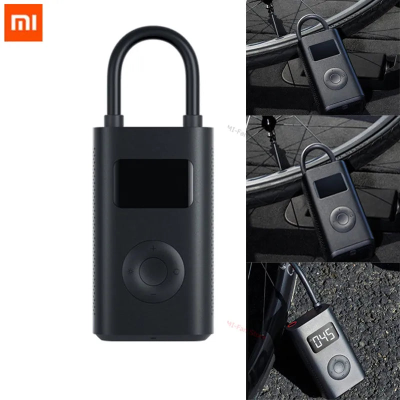 Xiaomi Mijia portable smart digital tire inflator pump with digital display for bike, motorcycle, car, and football.