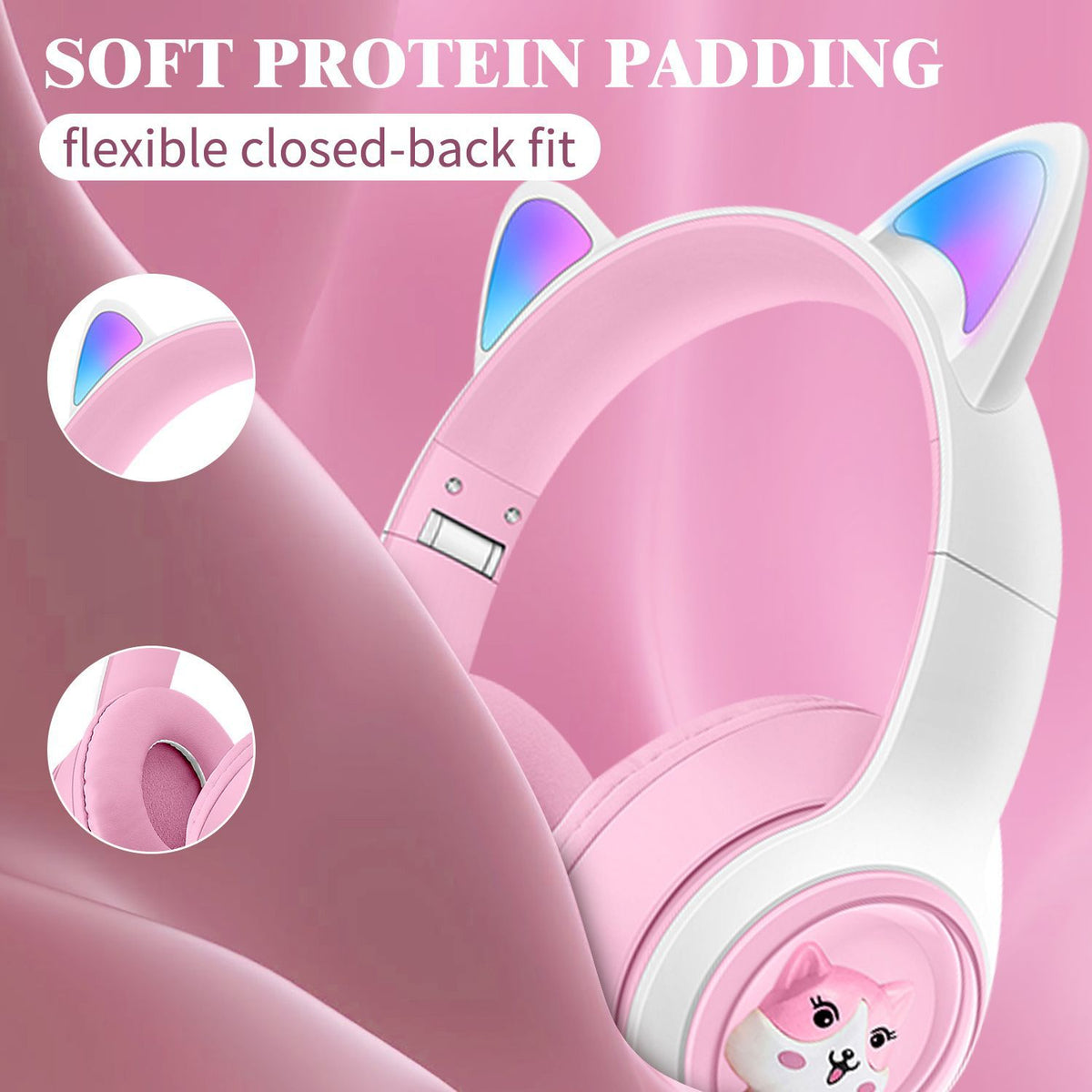 Eprolo AKZ-07 luminous cat's ears Bluetooth headset with cat-ear shaped speakers and built-in subwoofer for gaming and video calls