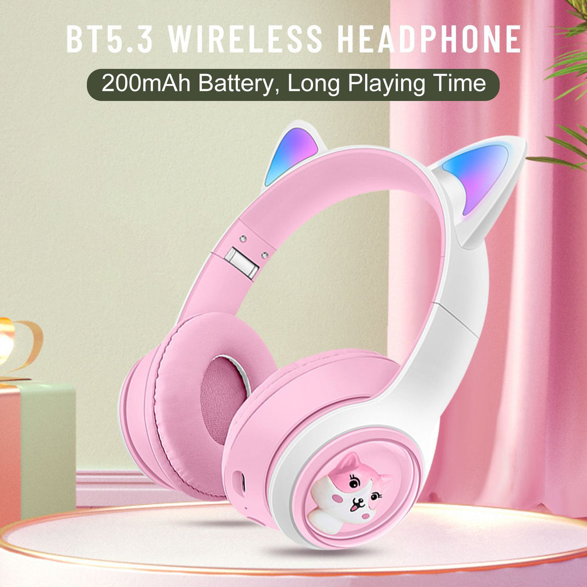 eprolo AKZ-07 Luminous Cat's Ears Bluetooth headset with steamed cat-ear bread design, wireless gaming headset with subwoofer and video game features