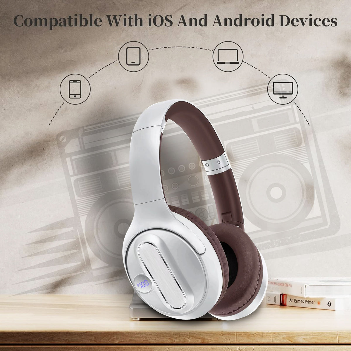 Eprolo AKZ-13b American retro wireless Bluetooth headset with battery display and long-lasting battery life.