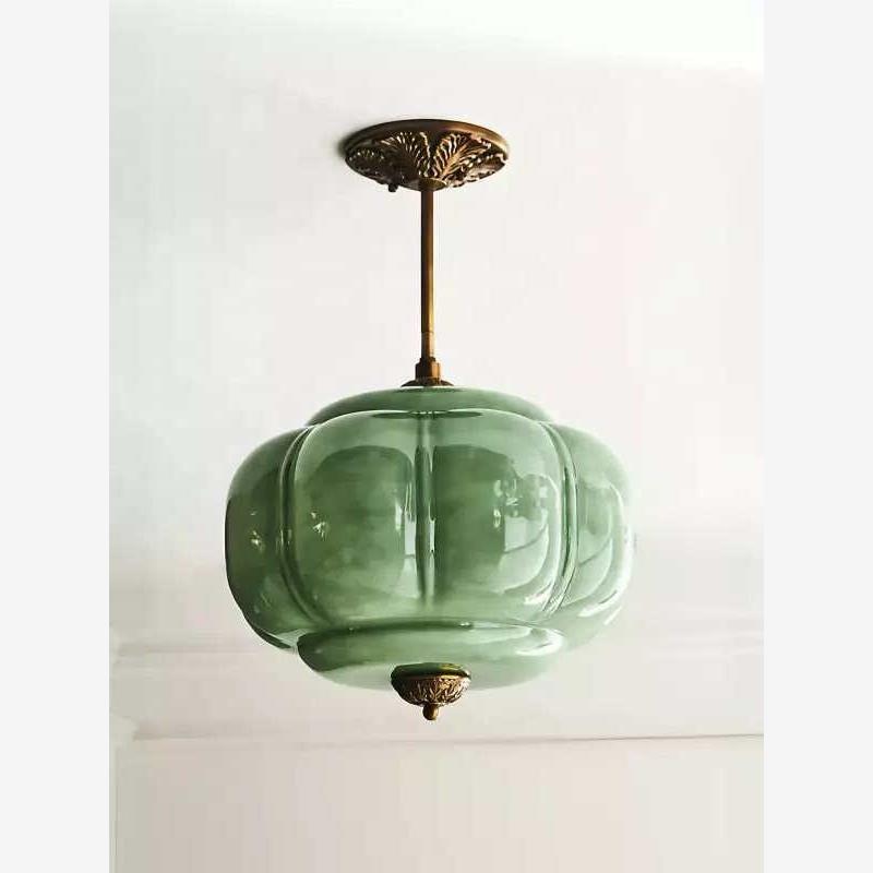 D38*H40CM Pendant Lamp with Pumpkin Glass Design for Bedroom, Living Room, Hallway, and Entryway - American Smart
