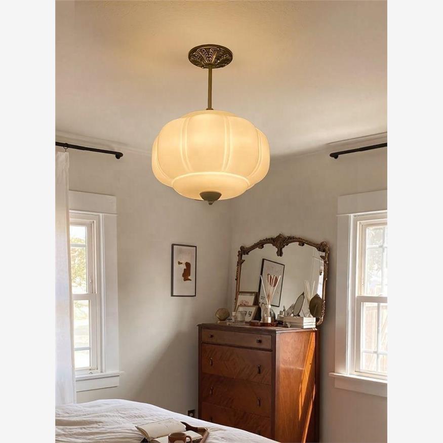 D38*H40CM Pendant Lamp with Pumpkin Glass Design for Bedroom, Living Room, Hallway, and Entryway - American Smart