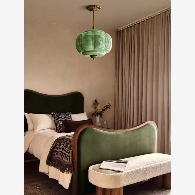D38*H40CM Pendant Lamp with Pumpkin Glass Design for Bedroom, Living Room, Hallway, and Entryway - American Smart