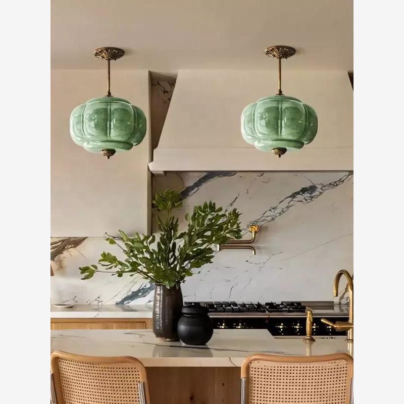 D38*H40CM Pendant Lamp with Pumpkin Glass Design for Bedroom, Living Room, Hallway, and Entryway - American Smart